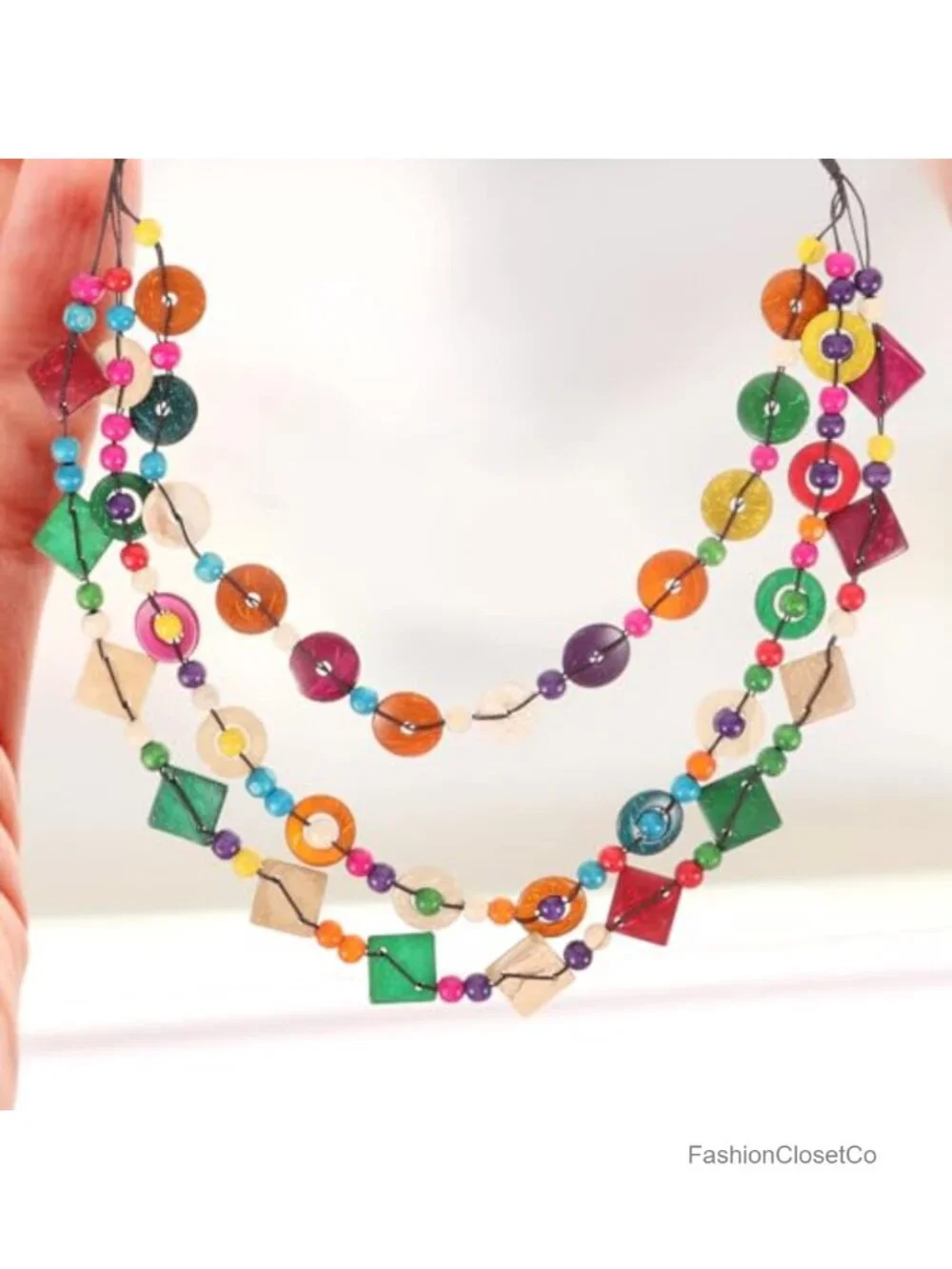 Bohemian Beaded Necklace Chunky Statement Collar Wood Shell Women Gift